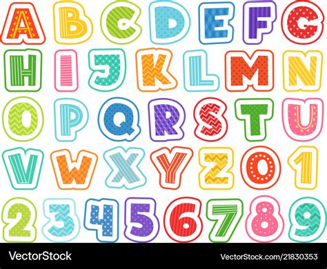 Cartoon alphabet cute colored letters numbers Vector Image