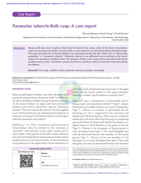 (PDF) Paramolar Tubercle- Bolk cusp: A case report