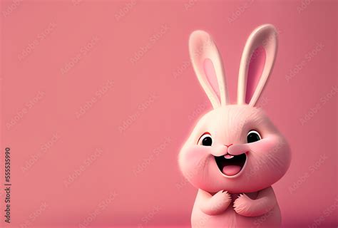 Cute smiling rabbit cartoon character on pastel background image created with Generative AI ...