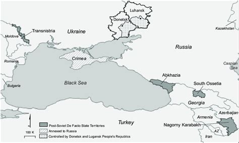 Locations and territorial extent of the four de facto states (Abkhazia ...