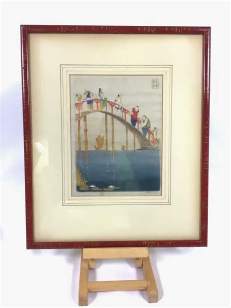 ORIGINAL JAPANESE WATERCOLOUR Painting 'Chinese Bridge' circa 1920 99/ ...