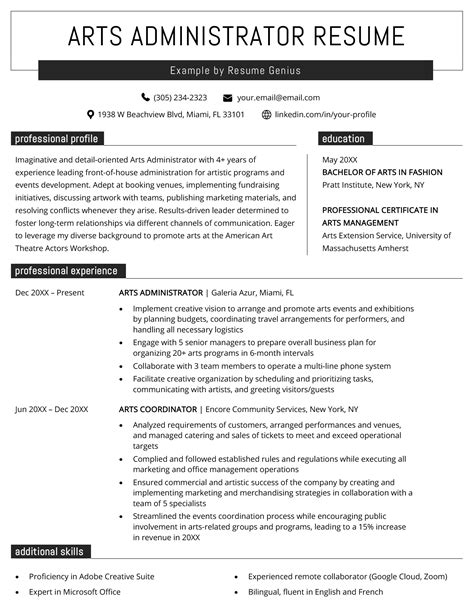 Arts Administrator Resume - Example & Free Template