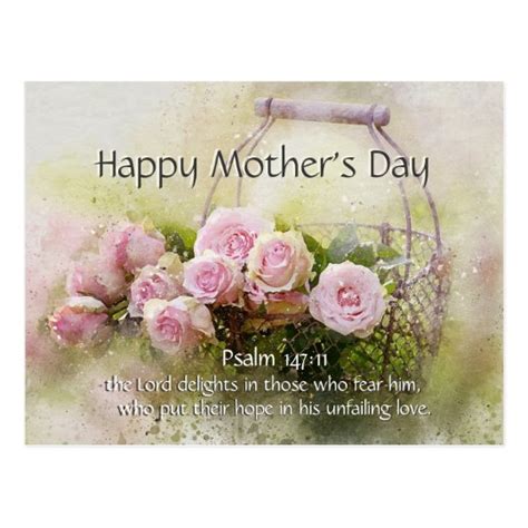 Mother's Day, Bible Verse Psalm 147:11 Pink Roses Postcard | Zazzle.com