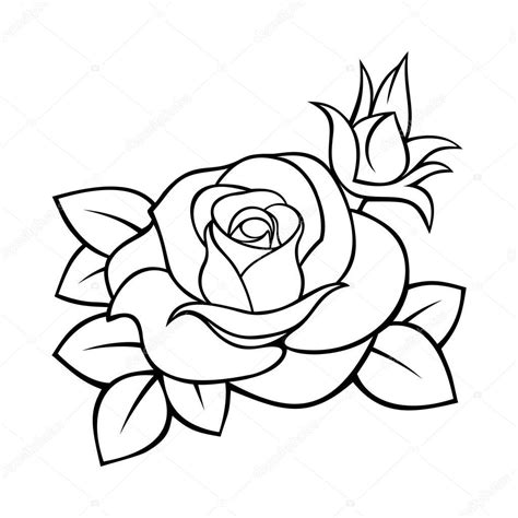 Dibujo de contorno vectorial en blanco y negro de una rosa. 2023