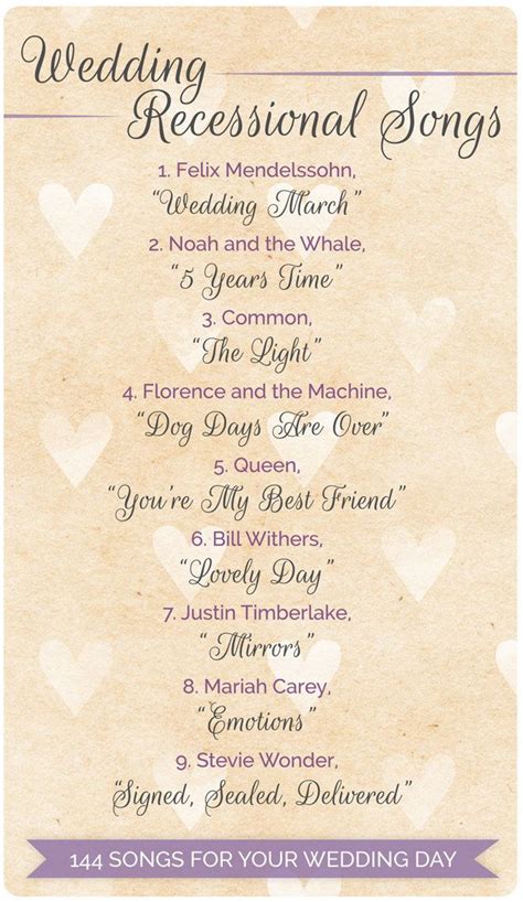 144 Swoon-Worthy Songs For Every Part Of Your Wedding Day | Wedding recessional songs, Wedding ...