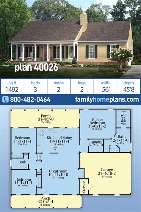 Plan 40026 | Best Selling Small House Plan at Family Home Plans 40026 is a 3 Bed, 2 Bath, 2 Bay ...