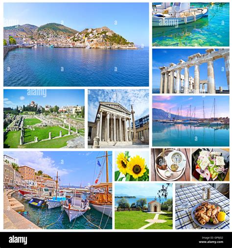 collage of Greece - greek food - ancient landmarks - island sea Stock Photo - Alamy