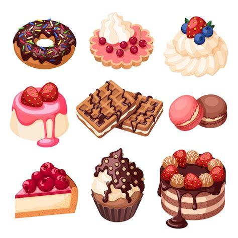 Premium Vector | Cartoon dessert set Cake desserts candies and sweet ...