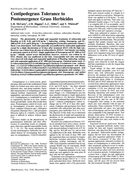 (PDF) Centipedegrass Tolerance to Postemergence Grass Herbicides