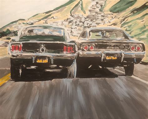 “Bullitt”, movie car chase scene large brush strokes on stretched ...