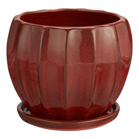Better Homes & Gardens Lani Red Ceramic Planter w/Attached Saucer, 8" - Walmart.com
