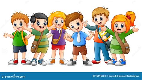 Happy school kids cartoon stock vector. Illustration of gesturing ...