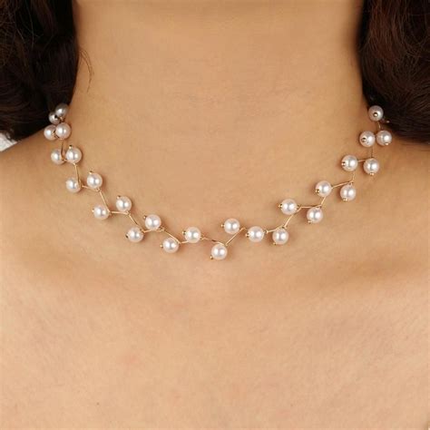 Simple Pearl Beaded Floating Choker Necklace Classy Fancy Elegant Stackable Jewelry 2018 - coll ...