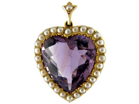 Amethyst & Pearl Gold Heart Pendant - The Antique Jewellery Company