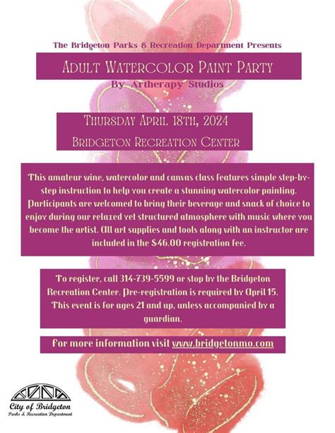 Adult Watercolor Paint Party, City of Bridgeton, MO Parks and Recreation / Bridgeton Recreation ...