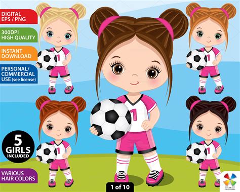 Little Girl Playing Soccer Clip Art