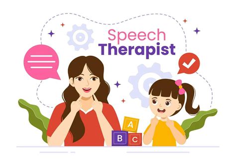 Speech Therapist Vector Illustration with Child Training Basic Language ...