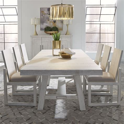 Modern Farmhouse Trestle Table 7 Piece Dining Set in Flea Market White ...