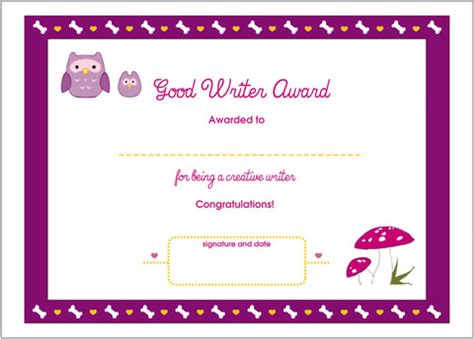 Good Writer Printable Award Certificate – Lottie Dolls