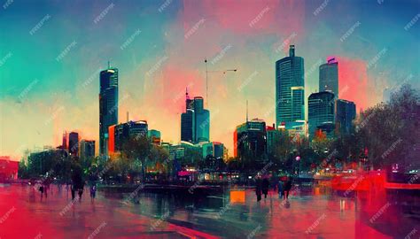 Premium AI Image | Melbourne skyline city melbourne painting illustration art