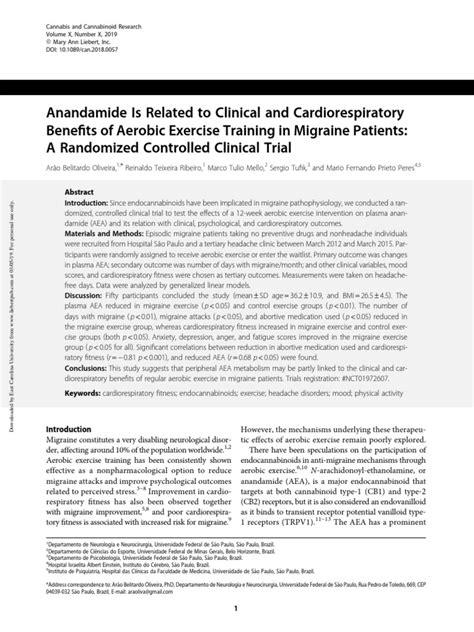 Anandamide levels and clinical benefits of aerobic exercise in migraine patients: Results from a ...