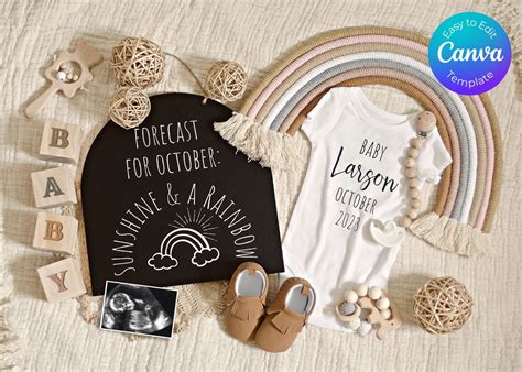 Rainbow Baby Announcement, Pregnancy Announcement Digital, Boho ...