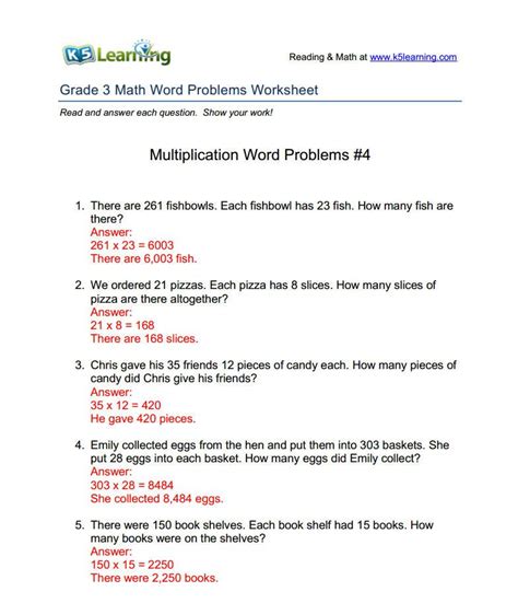 K5 Provides Answers to Math Word Problems Worksheets | Math word ...