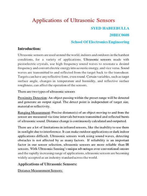 Applications of Ultrasonic Sensors | PDF | Ultrasound | Sensor