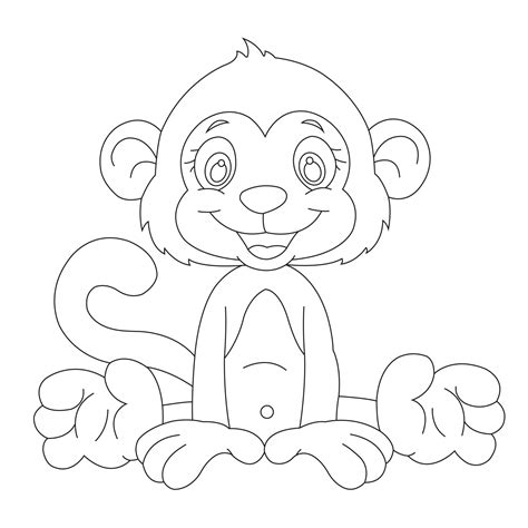 Cute Little Monkey Outline Coloring Page for Kids Animal Coloring Book ...