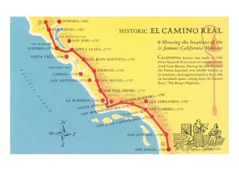 'Map of the Camino Real, California Missions' Print | AllPosters.com