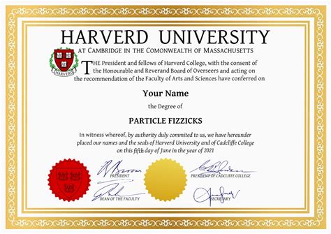 Novelty 'HARVERD' University Degree Certificate, With Gold Border and ...