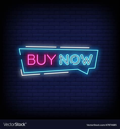 Neon sign buy now with brick wall background Vector Image