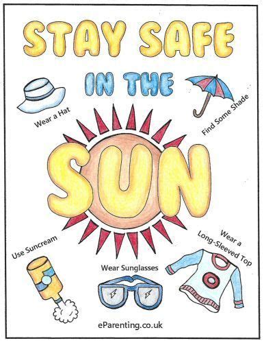 Free printable Sun Safety colouring picture. A free printable colouring ...