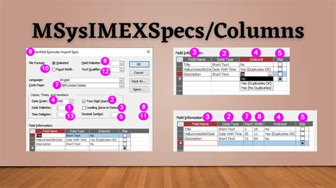 Documenting the Import-Export Specification System Tables