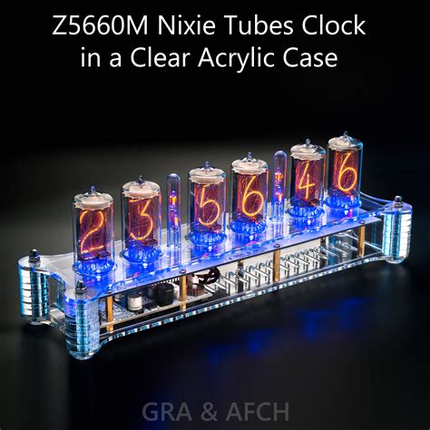 Z5660M Nixie Tubes Clock in a Clear Acrylic Case [SMF, RGB, USB, Tunes] [with Sockets and ...