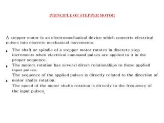 stepper motor, Working principal Construction Types Advantages an disadvantages Application ...