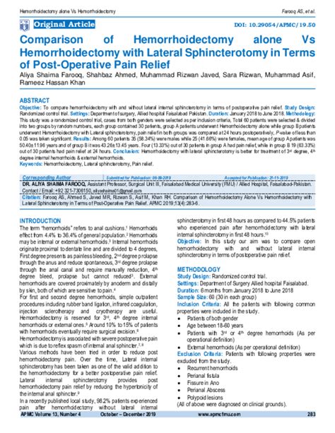 (PDF) Hemorrhoidectomy with and Without Lateral Internal Sphincterotomy ...