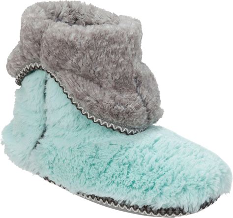 Dearfoams Womens Winter Fold Down Bootie Slippers Large Wintermint ...