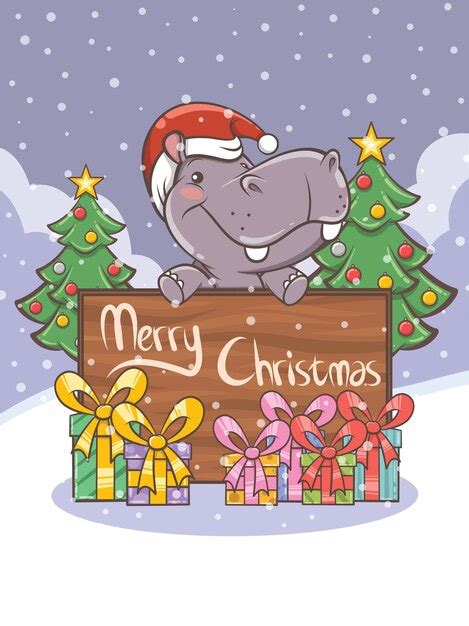 Premium Vector | Cute hippopotamus cartoon character - christmas ...