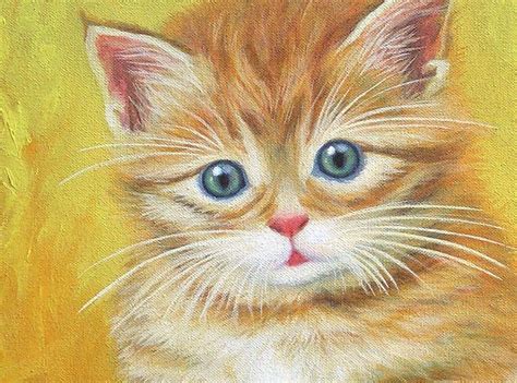 Original Little Cat Yellow Oil Painting Canvas 100% Handmade - Etsy