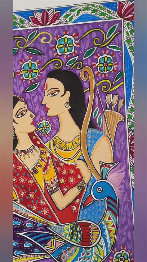 Original handmade kanchni style madhubani painting ram sita wedding ramayan art Painting Ink Art ...