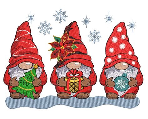 Three Christmas Gnomes Embroidery File - Etsy