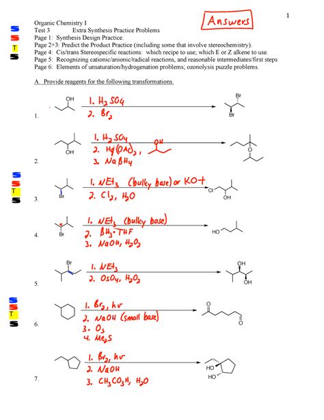 organic chemistry practice - T Organic Chemistry I Test 3 Extra ...