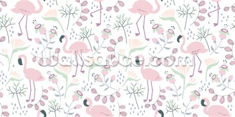 Flamingo White Wallpaper Mural | Wallsauce US