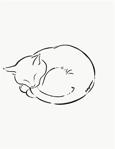 Cat Sleeping Drawing Easy - Cat Coloring Sleeping Pages Kitty Napping Sleep Drawing Sweet Line ...