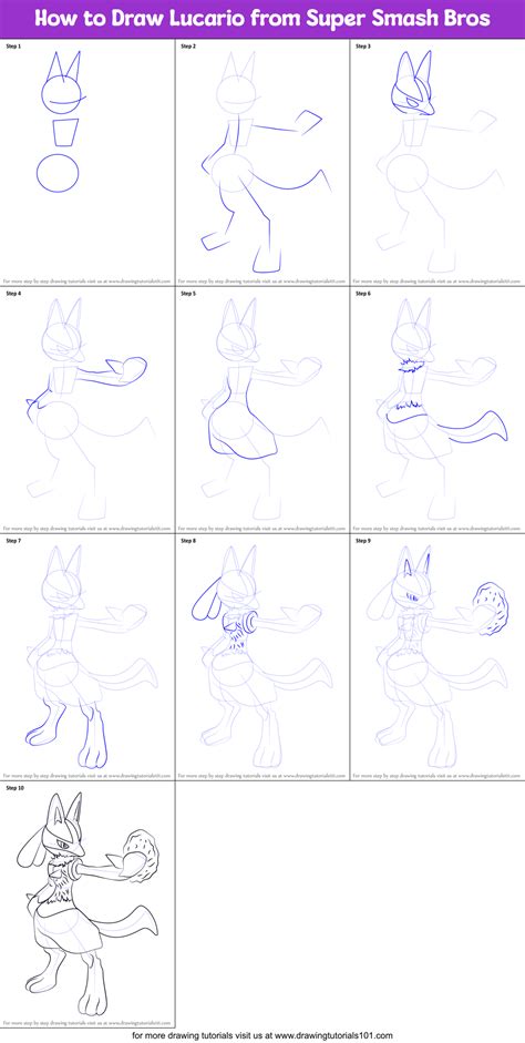 How to Draw Lucario from Super Smash Bros printable step by step ...