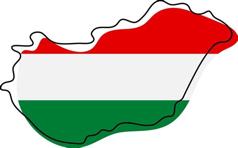 Stylized outline map of Hungary with national flag icon. Flag color map ...