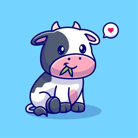 Free Vector | Cute Cow Sitting And Eating Grass Cartoon Vector Icon ...