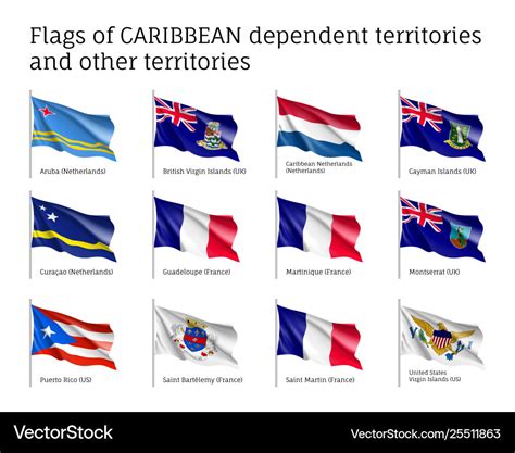 Curved flags caribbean dependent territories Vector Image