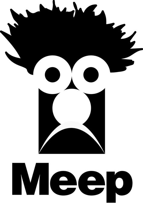 a black and white image of a face with the word meep written below it